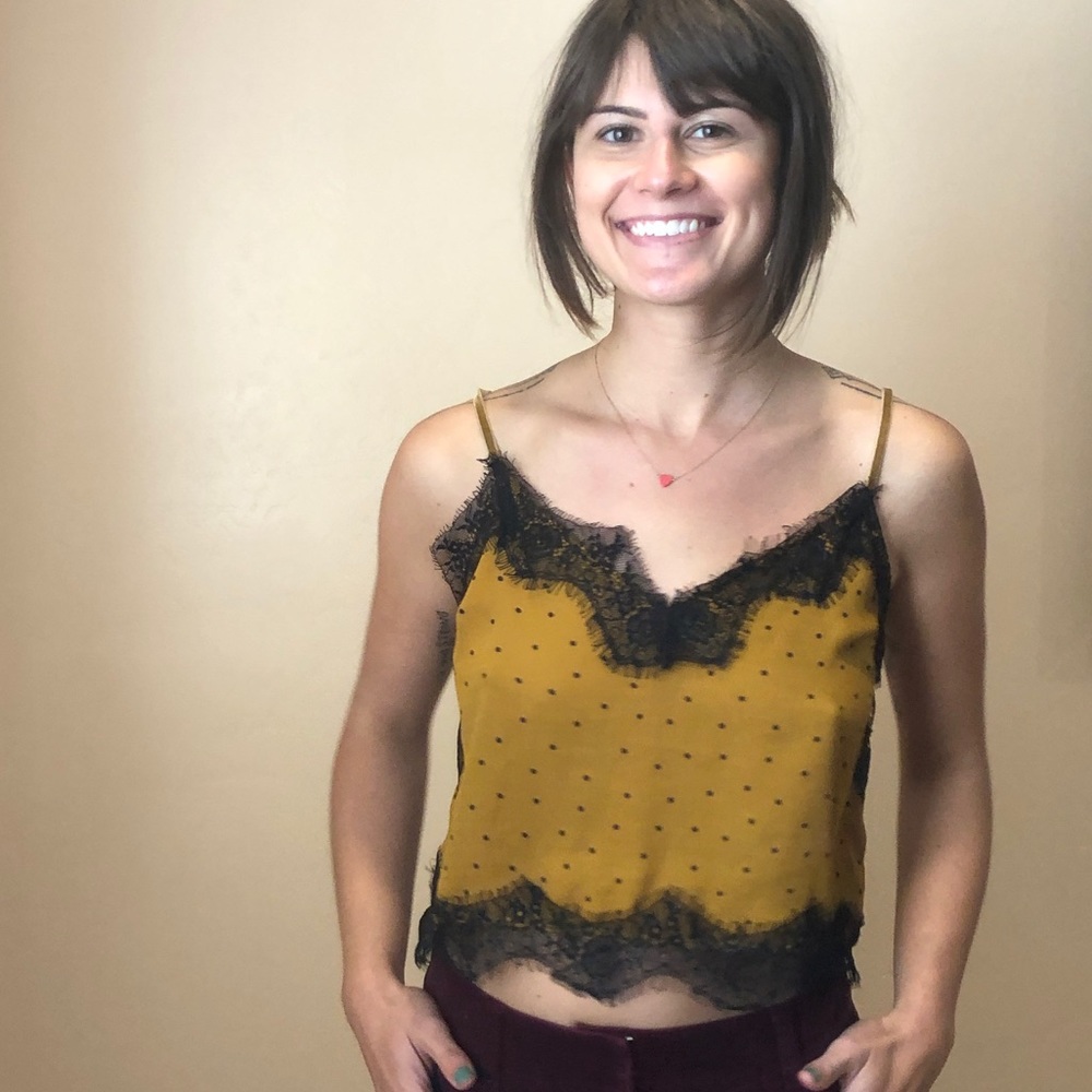 Lace Yellow Black Tank Top